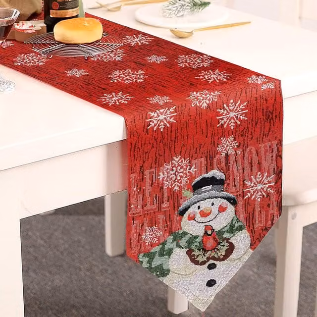 Camino de mesa navideño de muñeco de nieve rojo, lavable, An/P/Al: 33 x 180 cm