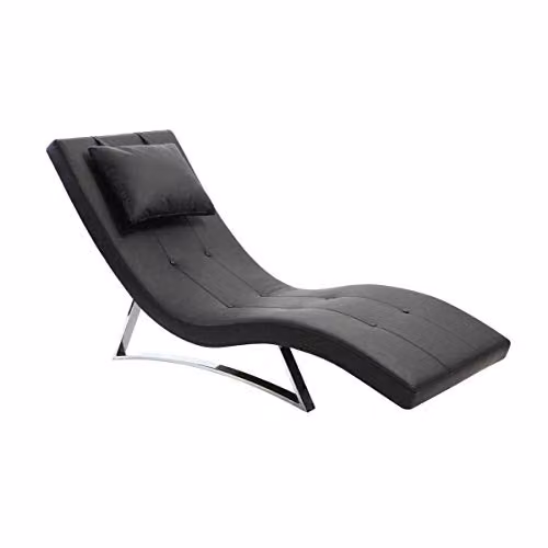 Sillón Relax Chaise Longue Miliboo Monaco en Negro con Piel Sintética, An/P/Al: 170 x 64 x 89 cm