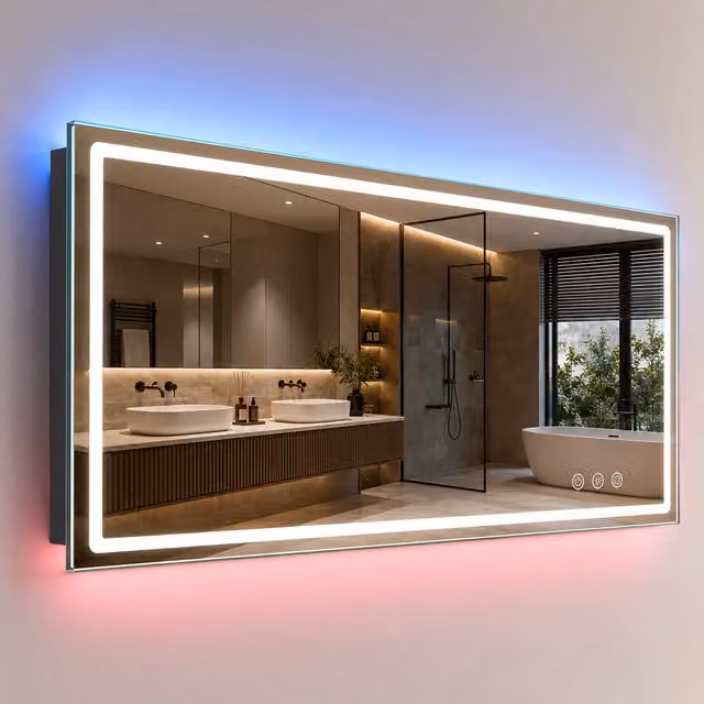 Espejo de baño LED Relaxdays con retroiluminación RGB, función antivaho y luz regulable en 3 tonos, An/Al: 60 x 80 cm, Grosor: 3 cm
