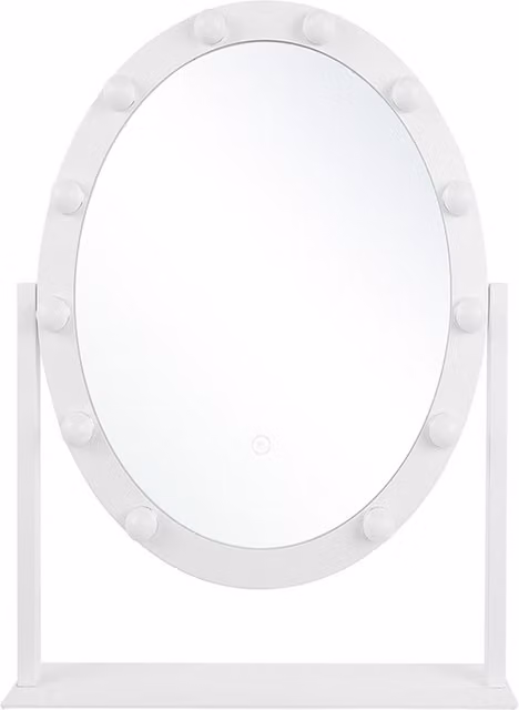Espejo de tocador Beliani con LED blanco de forma ovalada y bombillas estilo Hollywood para tu mesa de maquillaje