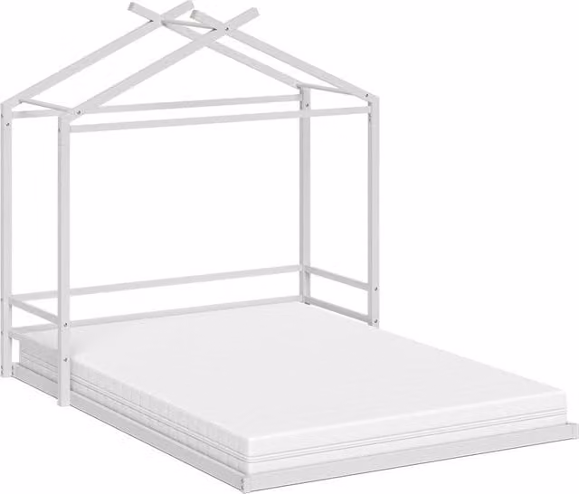 Cama baja Vitalispa Roofy en forma de casa para niños, color blanco, An/P/Al: 140 x 200 x 146 cm
