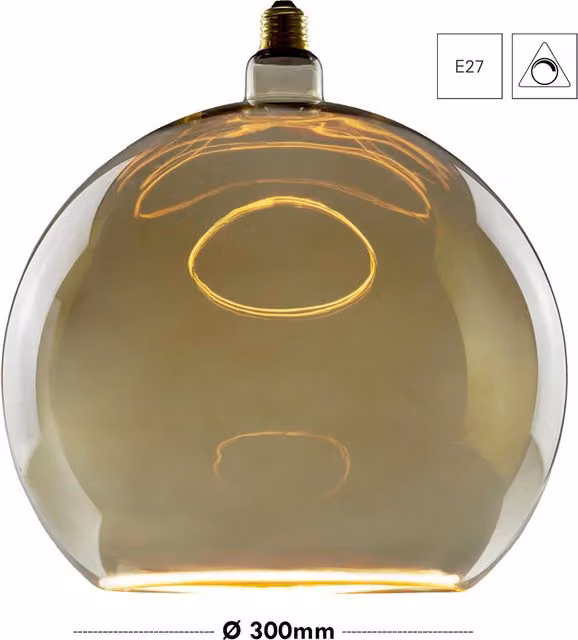 Bombilla LED DEKO-LIGHT con diseño Moon, cristal ahumado, regulable, luz cálida 1900K, casquillo E27, 8W, Diámetro: 30 cm