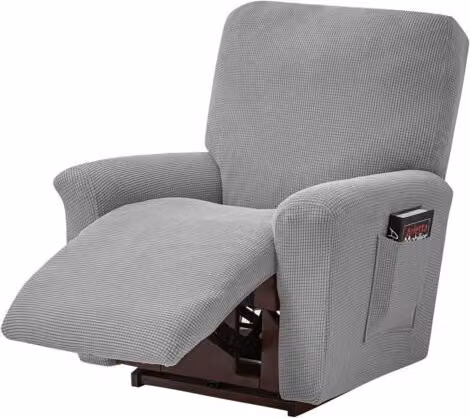 Juego de 4 fundas elásticas Lablanc para sillones reclinables y de masaje, estampado jacquard, gris claro