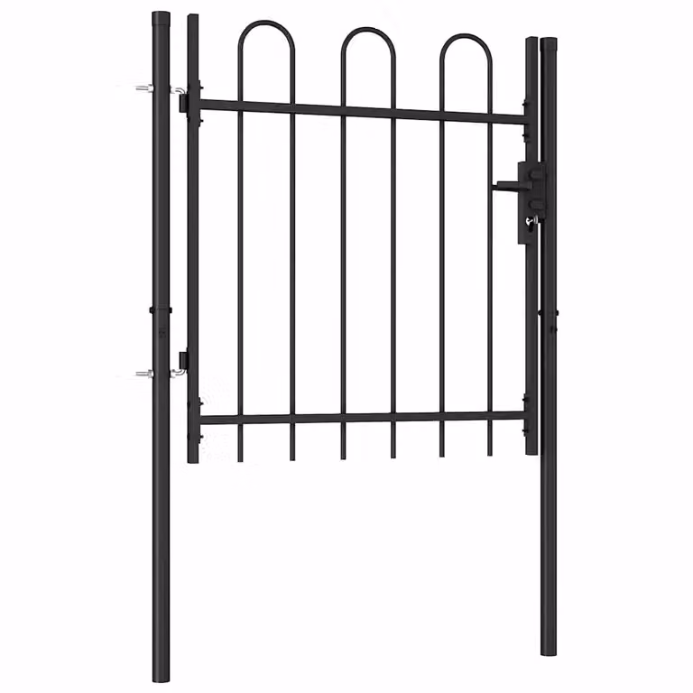 Puerta de valla de una puerta con arco superior vidaXL BOXTEL en acero color negro An/Al: 100 x 100 cm