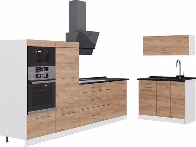 Cocina Vicco Fame-Line en roble dorado y antracita de 380 cm