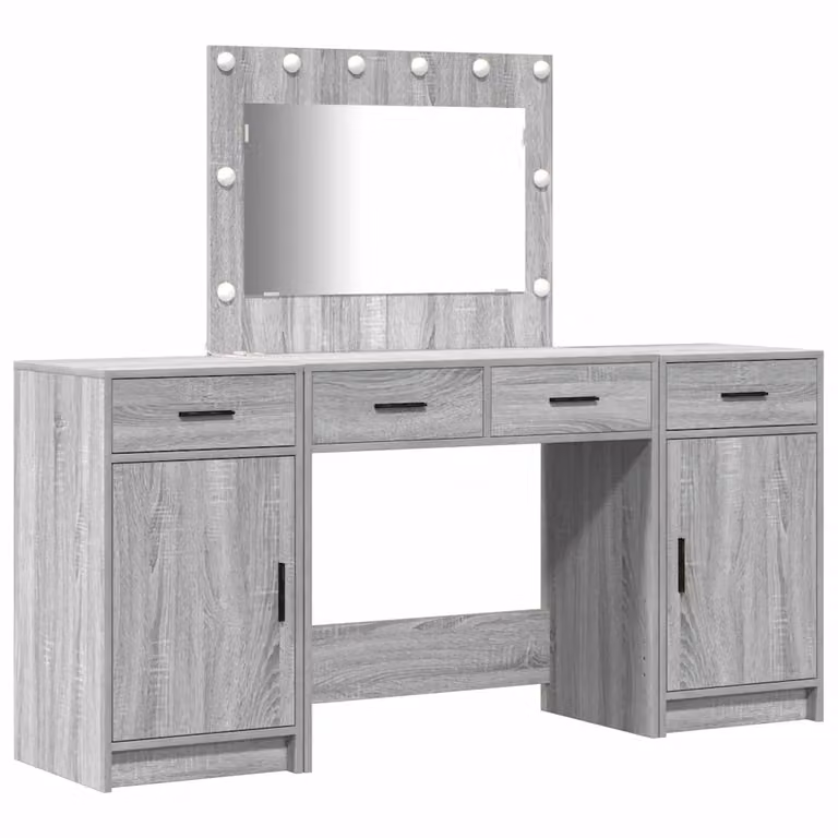 Mesa tocador vidaXL de 3 piezas con iluminación LED, estilo moderno en color gris, An/P/Al: 78,5 x 41 x 135 cm