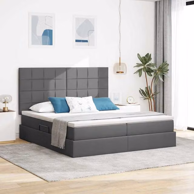Cama con almacenamiento Maison exclusive en tela gris con base abatible An/P/Al: 180 x 200 x 28 cm