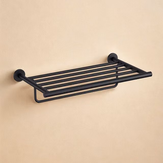 Toallero con estante Architect S+ Cosmic negro para baño con diseño circular y minimalista de montaje en pared