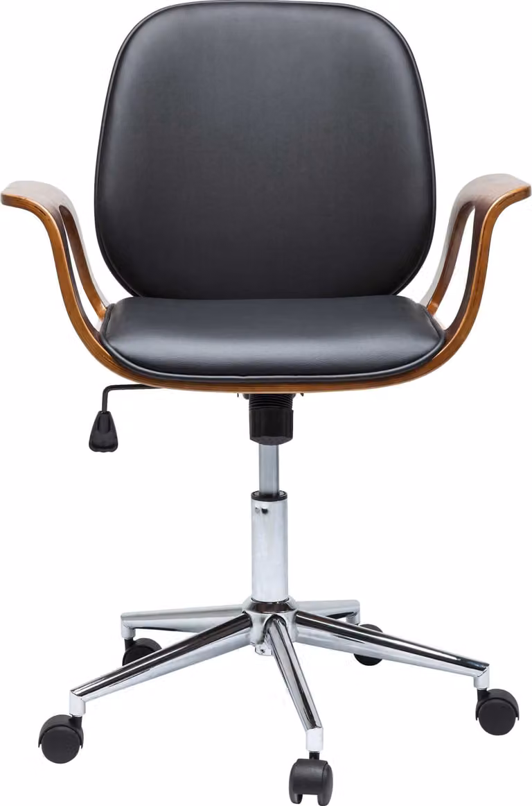 Silla de oficina giratoria Kare Design en color nogal con tapicería de piel sintética y reposabrazos