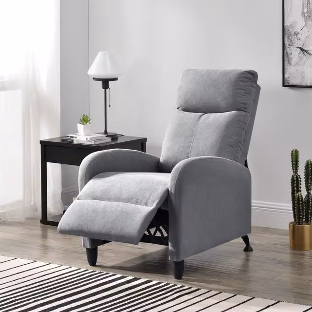 Sillón relax reclinable en poliéster con estructura de metal de en.casa, color gris, An/P/Al: 102 x 60 x 92 cm