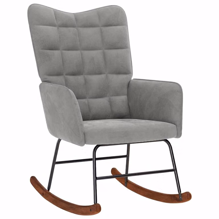 Silla mecedora de terciopelo gris claro con reposabrazos vidaXL