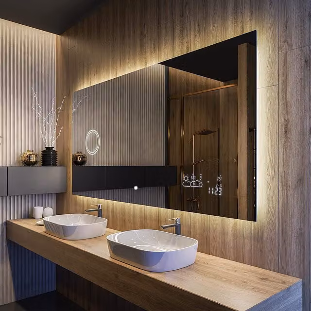 Espejo LED de baño Artforma L58 con luz blanco cálido y frío, cristal de 4 mm, color blanco, An/Al: 140 x 100 cm