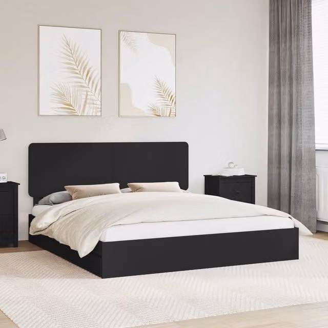 Cama con almacenamiento Maison Exclusive en color negro y madera de ingeniería An/P/Al: 200 x 200 x 206 cm