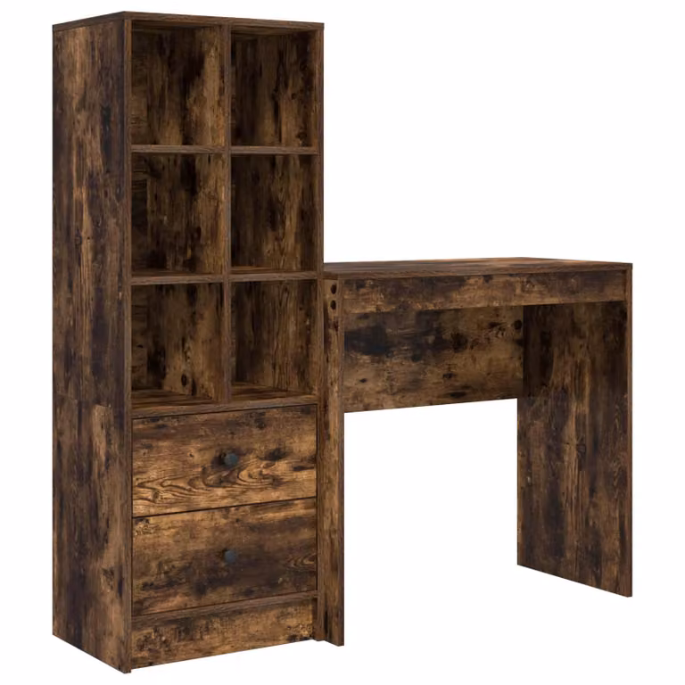 Set de 2 escritorios modernos vidaXL en roble ahumado con estantería para oficina en casa, An/P/Al: 125,5 x 40 x 127 cm