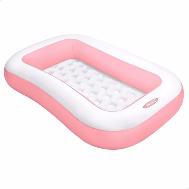 Piscina hinchable infantil Intex rectangular rosa y blanca con suelo acolchado An/P/Al: 166 x 100 x 25 cm