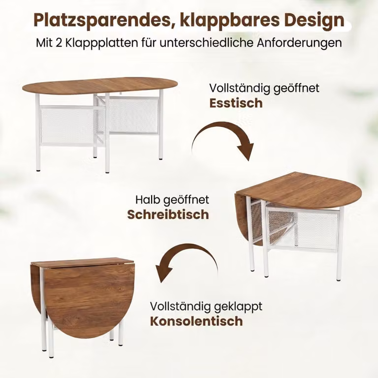 Mesa de comedor ovalada Northix extensible y plegable con diseño moderno para 6-8 adultos en blanco, marrón o multicolor