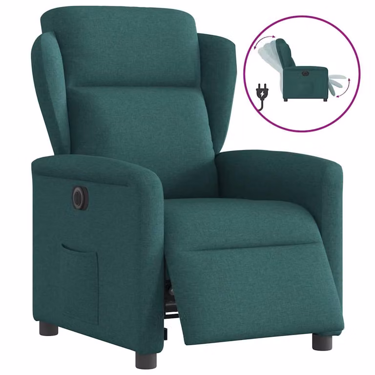 Sillón reclinable eléctrico vidaXL en tela verde oscuro con reposabrazos y diseño moderno para salón