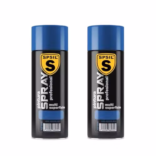 Pack de 2 unidades de Pintura Spray Profesional SPSIL Brillante Azul Oscuro de 400ml para Metal, Madera y Plástico con Secado Rápido