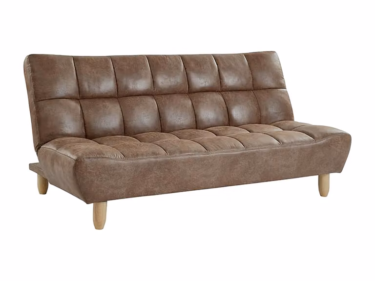 Sofá cama de 3 plazas VENTE-UNIQUE en microfibra marrón con estructura de madera sólida y estilo mid-century