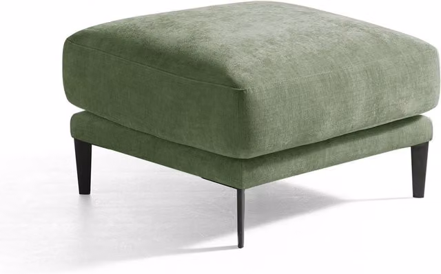 Puf tapizado Harvey de El Corte Inglés en color verde y diseño moderno con estructura de madera de pino