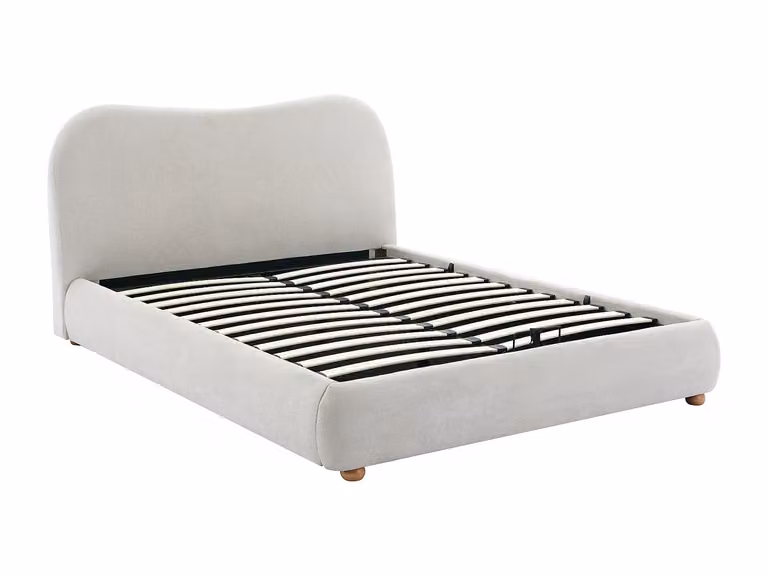 Canapé abatible VANARI tapizado en tela color beige de 160 x 200 cm