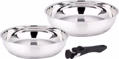 Lote de 2 sartenes de acero inoxidable Baumalu con mango extraíble, color plata, diámetros de 24 cm y 28 cm