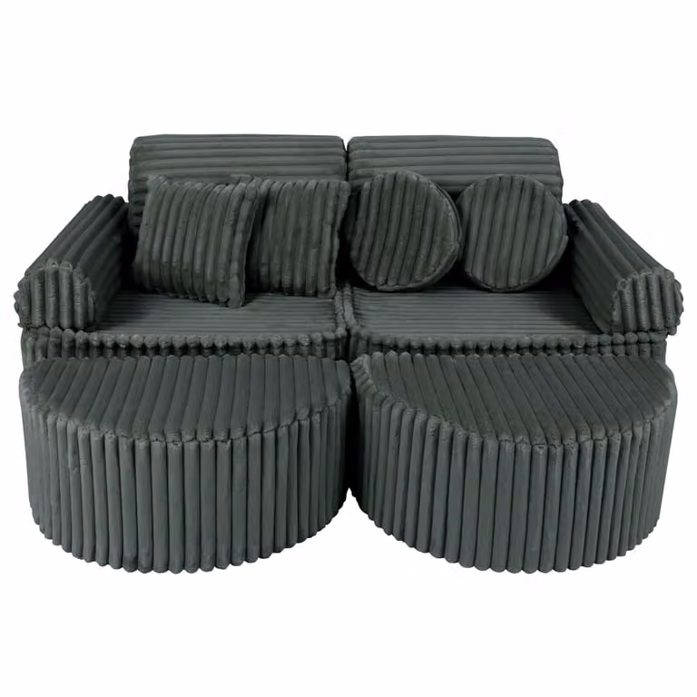 Sofá modular infantil MeowBaby de 12 piezas en pana suave con fundas extraíbles y cojines, disponible en verde o gris