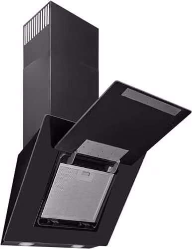 Campana extractora de pared Exquisit en color negro con iluminación LED y capacidad de extracción de 311 m³/h