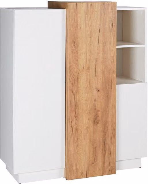 Aparador alto Francoli con 3 puertas y 2 estantes en blanco y roble