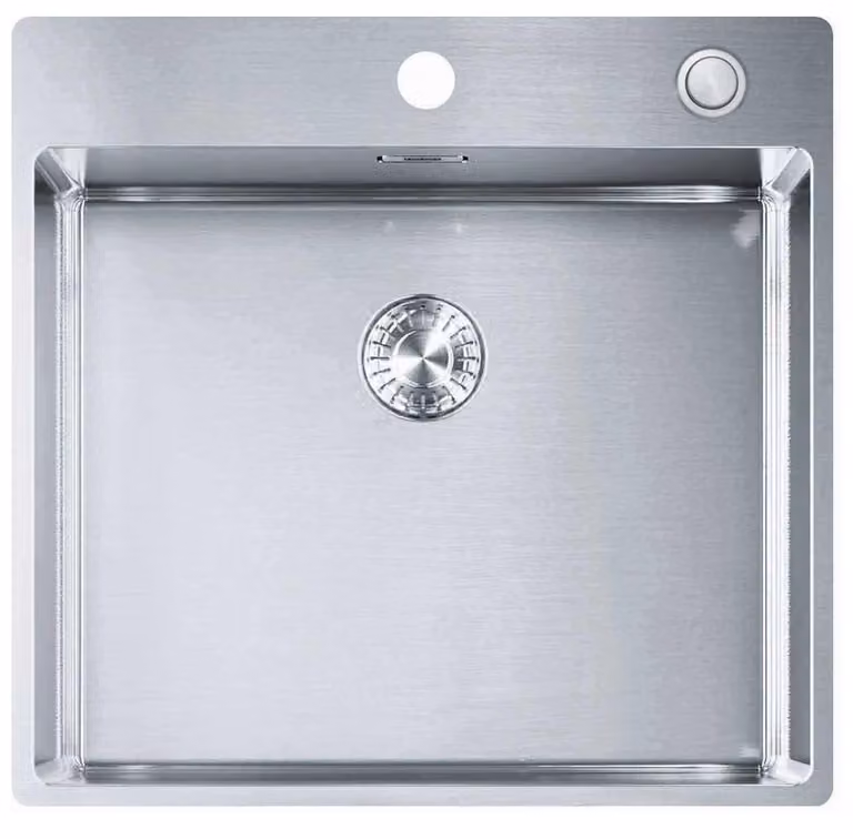 Fregadero de encimera Franke modelo BOX BXX 210-50 A en acero inoxidable color plata con válvula de desagüe giratoria