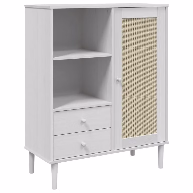 Aparador alto vidaXL SENJA con aspecto de ratán en madera blanca, An/P/Al: 90 x 40 x 112 cm