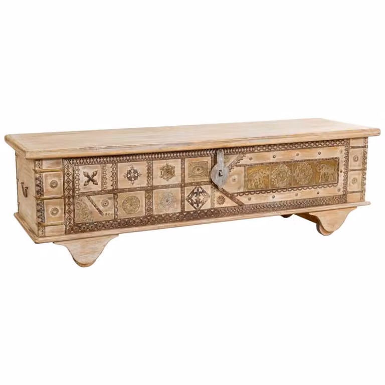 Baúl de madera de mango artesanal Wanderlust deco beige An/P/Al: 150 x 45 x 46 cm