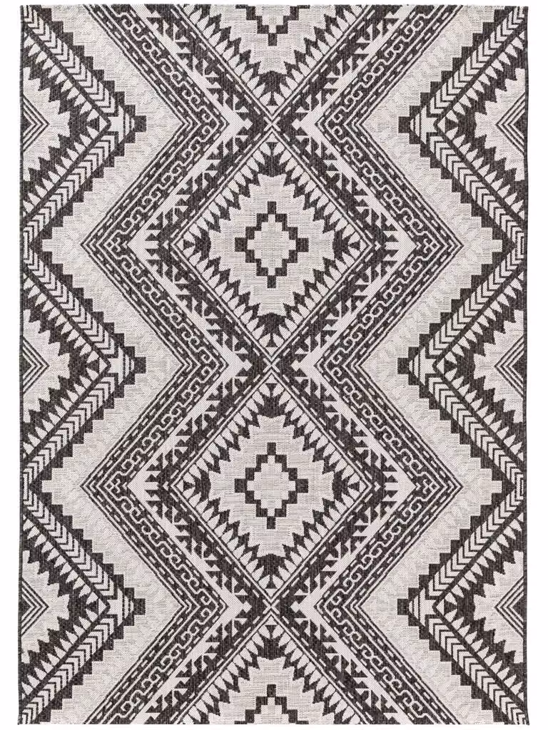 Alfombra Benuta para exterior e interior con diseño geométrico étnico, multicolor y negro, An/P: 160 x 230 cm