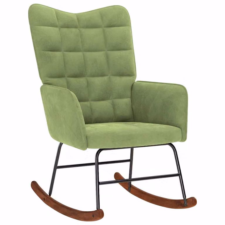Silla mecedora de terciopelo verde claro con reposabrazos vidaXL