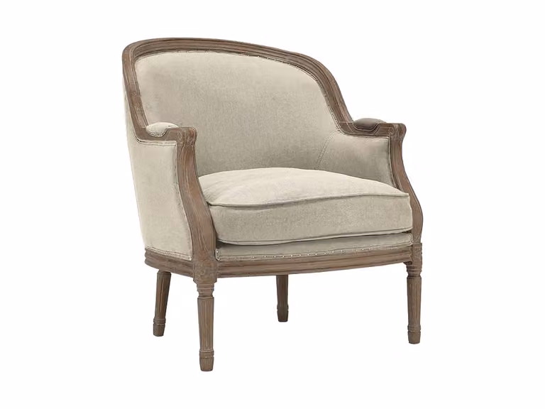 Sillón de lino ALIENOR beige con estructura de madera sólida y reposabrazos An/P/Al: 89.5 x 91.0 x 79.0 cm