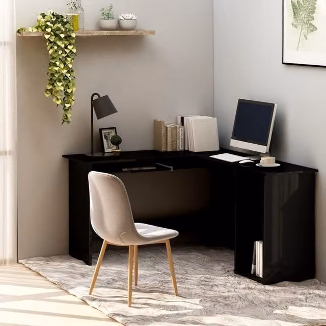 Escritorio en forma de L vidaXL moderno en negro brillo de MDF An/P/Al: 140 x 120 x 75 cm