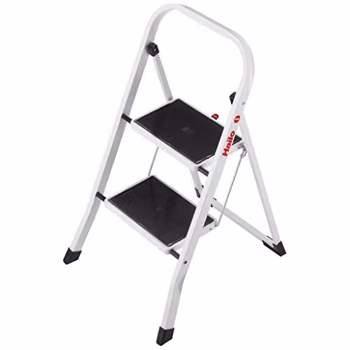 Taburete plegable de acero Hailo K20 con 2 peldaños antideslizantes y pies de goma