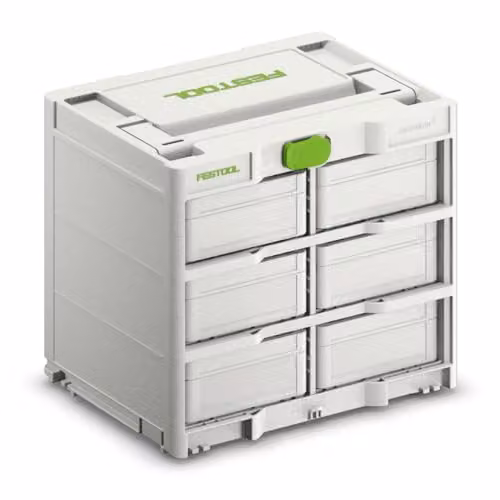 Festool Systainer³ Rack SYS3-RK/6 M 337 con 6 Systainer S, Verde y Blanco, An/P/Al: 39,6 x 29,6 x 33 cm