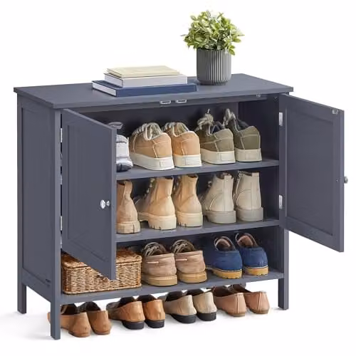 Armario zapatero VASAGLE de 3 niveles con estantes regulables y puertas en gris mate, An/P/Al: 80 x 35 x 70 cm