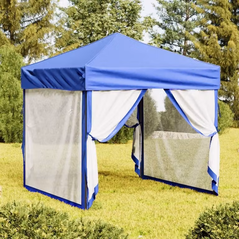 Carpa plegable Syfax para fiestas con paredes laterales en color azul, An/P/Al: 200 x 200 x 254 cm