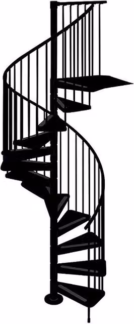 Escalera de caracol Flow de Scrigno en acero color negro, Diámetro: 140 cm, Altura de planta: 273 cm - 299 cm