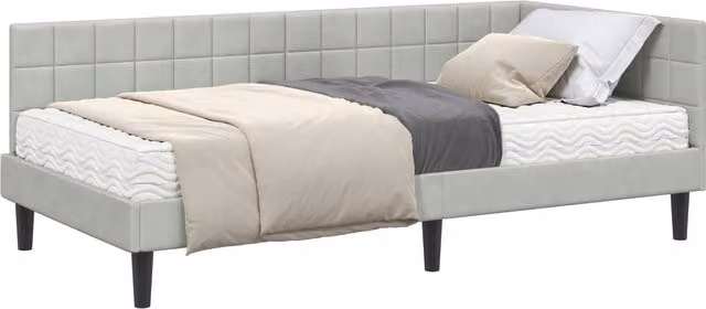 Estructura de cama de esquina con colchón SYFAX en gris, tapizada en terciopelo, An/P/Al: 90 x 200 x 72 cm