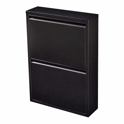 Mueble zapatero Helloshop26 negro con 2 cajones basculantes y acabado mate para pasillo An/P/Al: 50 x 15 x 71 cm