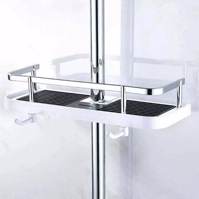 Estante de ducha colgante ajustable ODIPIE en metal resistente a la oxidación y color blanco con sistema de drenaje para baño y cocina