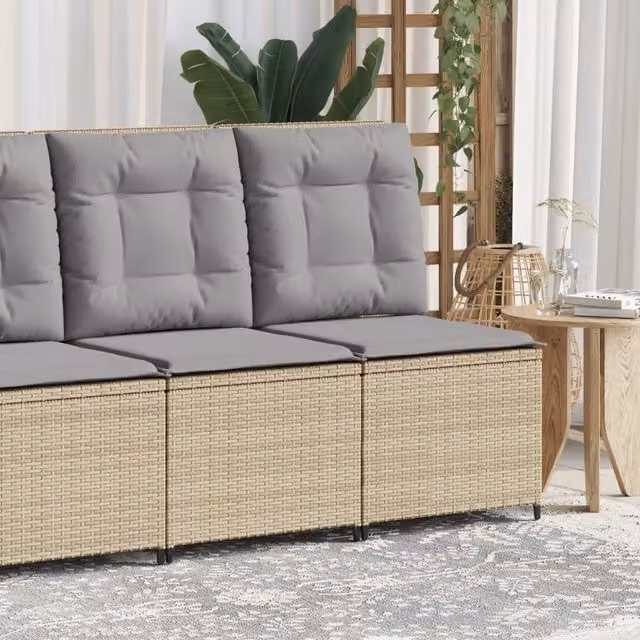 Sillón reclinable de jardín vidaXL con cojines de ratán sintético y estructura metálica en color beige y gris