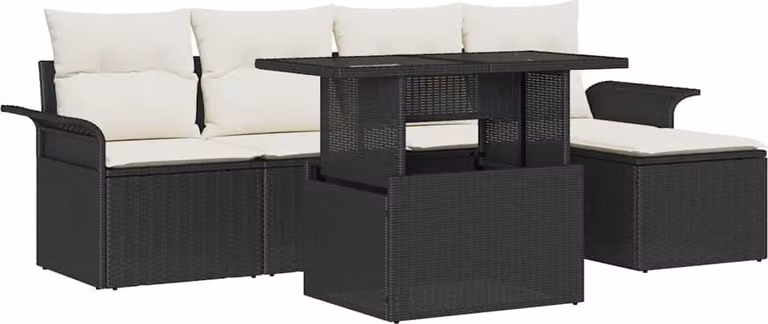 Conjunto de sofá de jardín moderno Syfax de 8 piezas en poliratán y color negro con cojines