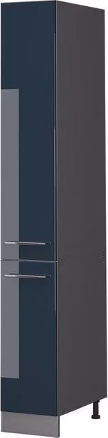 Mueble bajo de cocina Vicco Fame-Line en azul oscuro alto brillo con puertas batientes y cajones internos