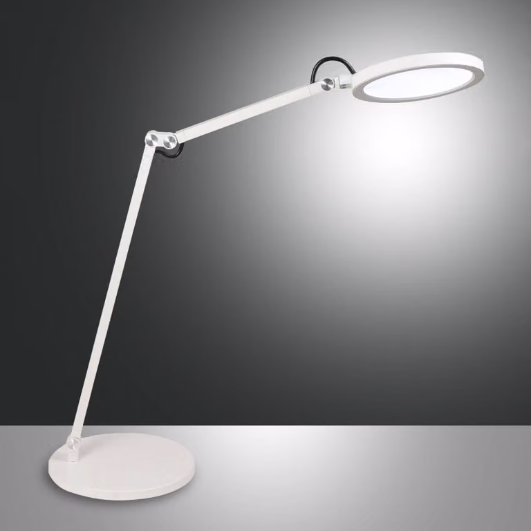 Lámpara de mesa LED Regina de Fabas Luce, modelo Flexo atenuable en color blanco con acabado de metacrilato, ideal para oficina o despacho