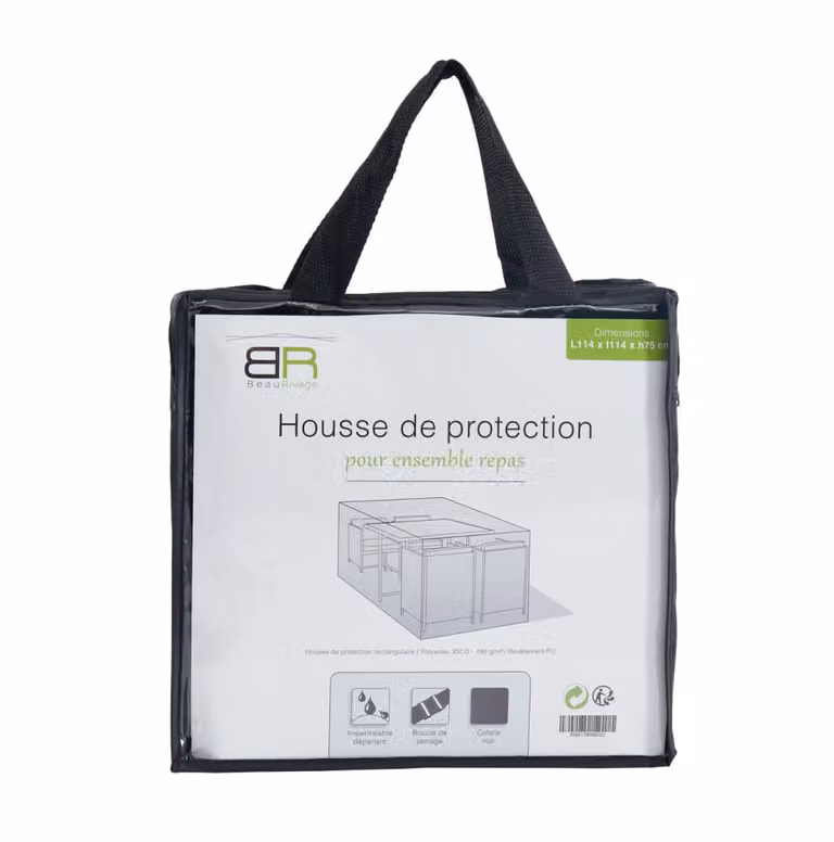 Funda protectora repelente al agua para conjunto de comedor de jardín de 4 plazas BEAU RIVAGE en color negro