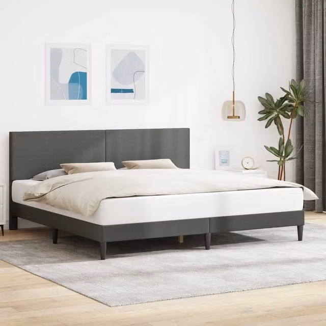 Estructura de cama moderna Maison Exclusive en tela de pana gris con somier de láminas de madera, An/P/Al: 180 x 200 x 96 cm